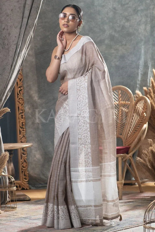 Premium Tan Beige Linen Blend Saree