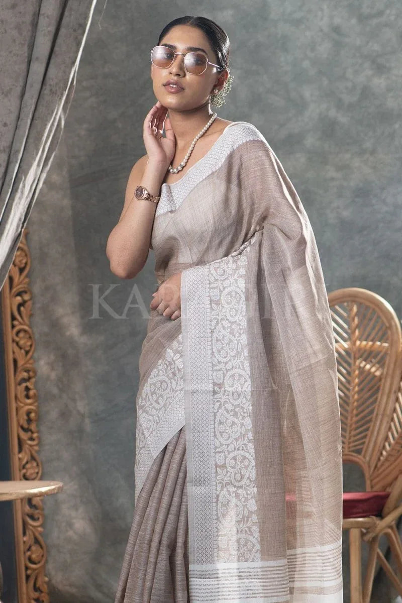 Premium Tan Beige Linen Blend Saree