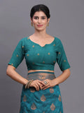 Teal Blue Silk Saree with Blouse Piece