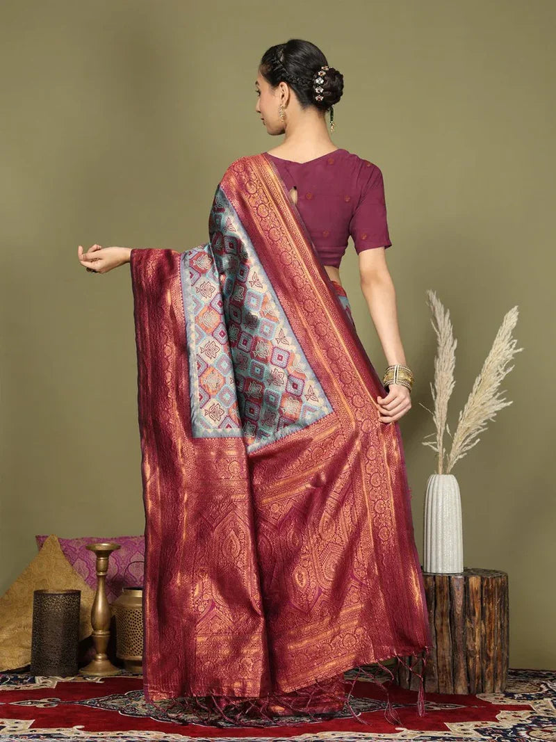 Premium Teal Lichi Silk Saree Ensemble