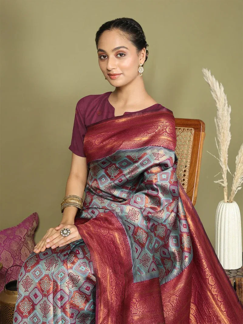 Premium Teal Lichi Silk Saree Ensemble