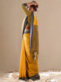 Yellow Cotton Festive Wear Saree With Blouse Piece